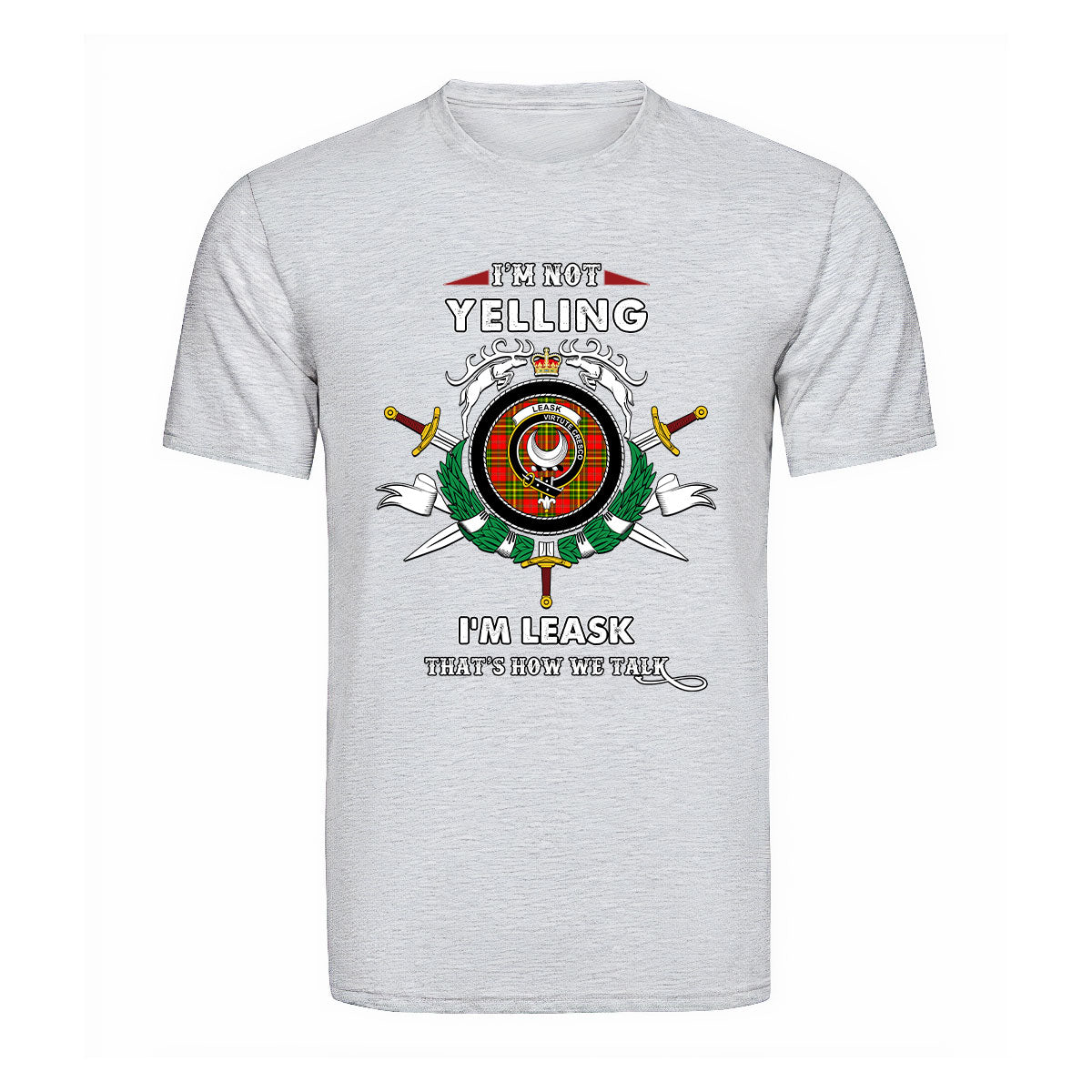 Leask Tartan Crest T-shirt - I'm not yelling style