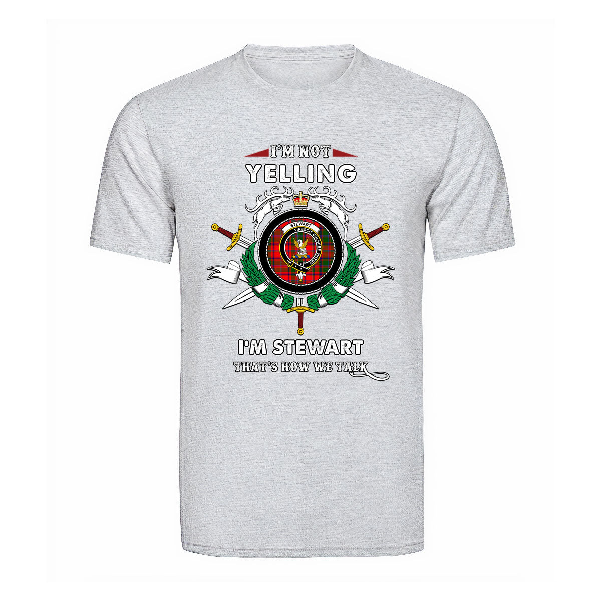 Stewart (High Stewards) Tartan Crest T-shirt - I'm not yelling style