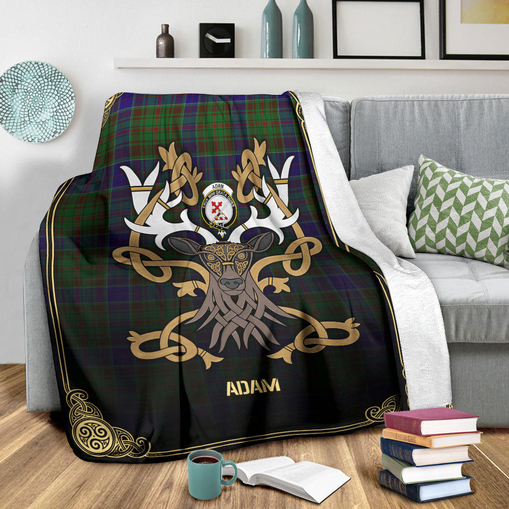 Adam Tartan Crest Premium Blanket - Celtic Stag style