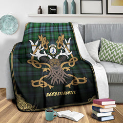 Arbuthnot Ancient Tartan Crest Premium Blanket - Celtic Stag style