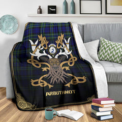 Arbuthnot Modern Tartan Crest Premium Blanket - Celtic Stag style