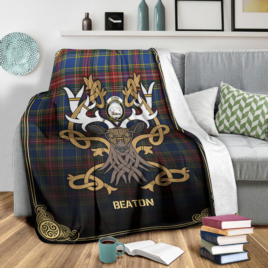 Beaton Modern Tartan Crest Premium Blanket - Celtic Stag style