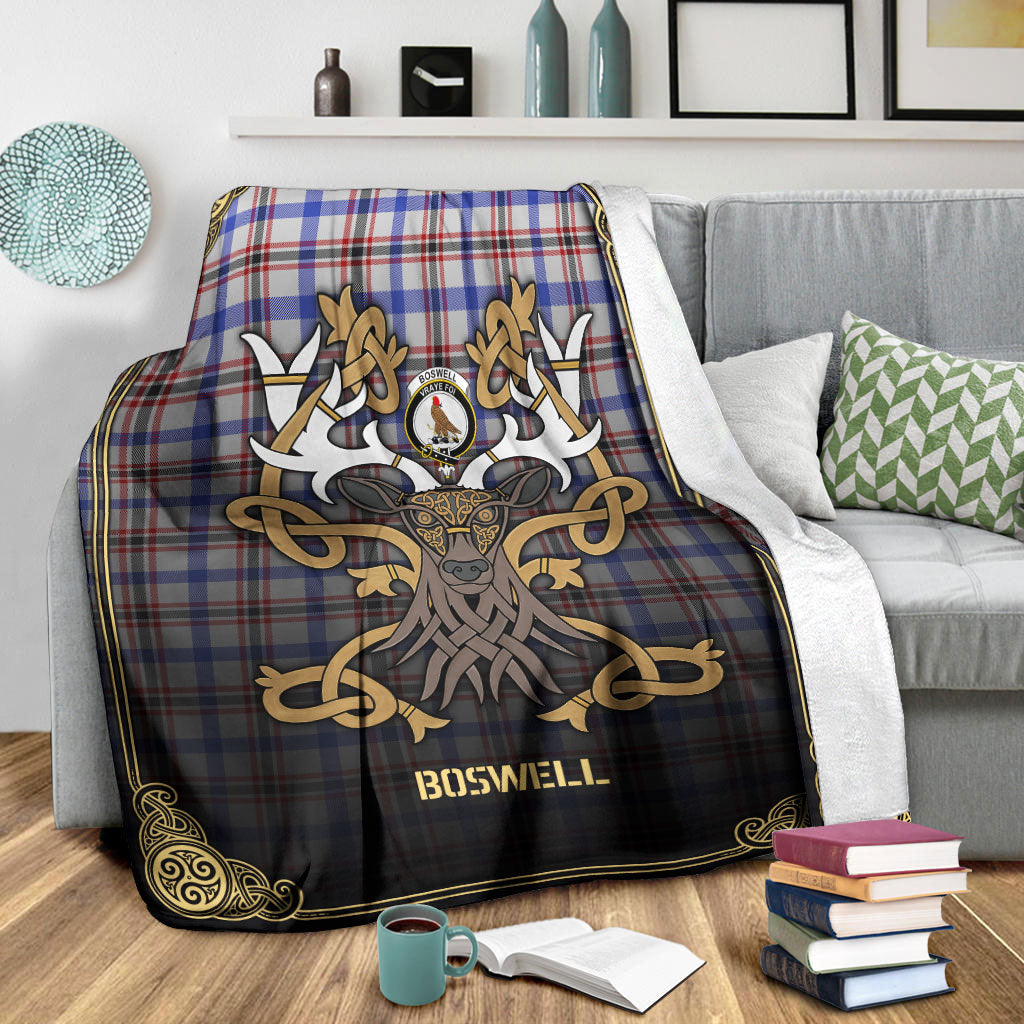 Boswell Modern Tartan Crest Premium Blanket - Celtic Stag style