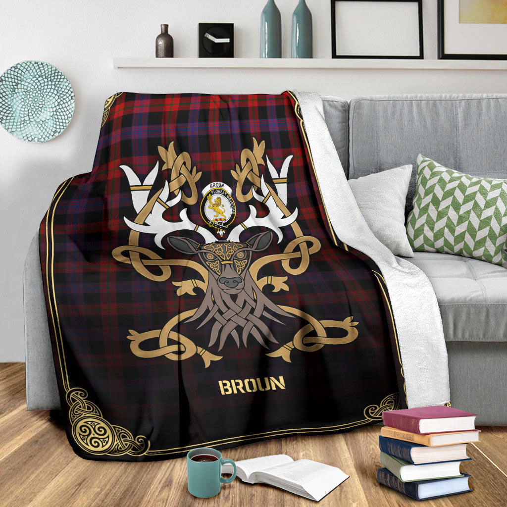 Broun Modern Tartan Crest Premium Blanket - Celtic Stag style