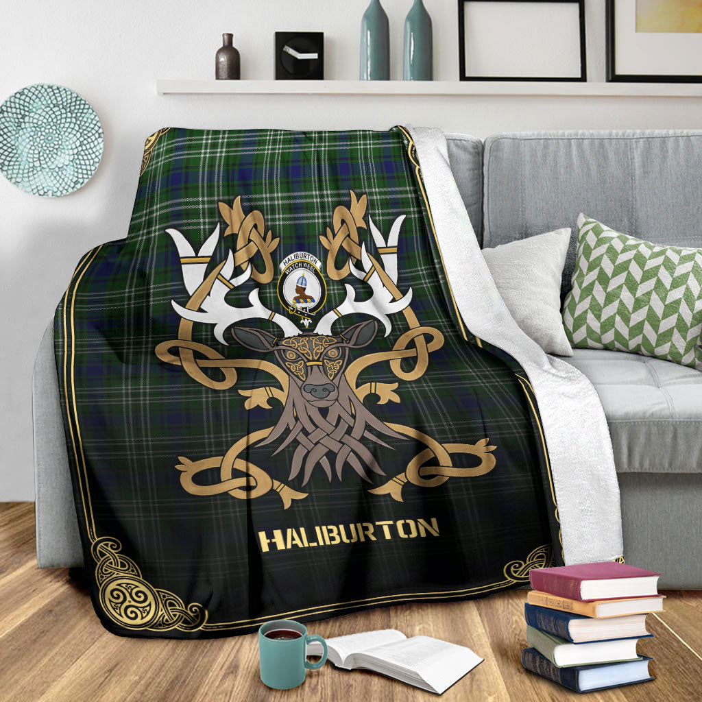 Haliburton Tartan Crest Premium Blanket - Celtic Stag style