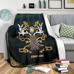 Johnson Modern Tartan Crest Premium Blanket - Celtic Stag style