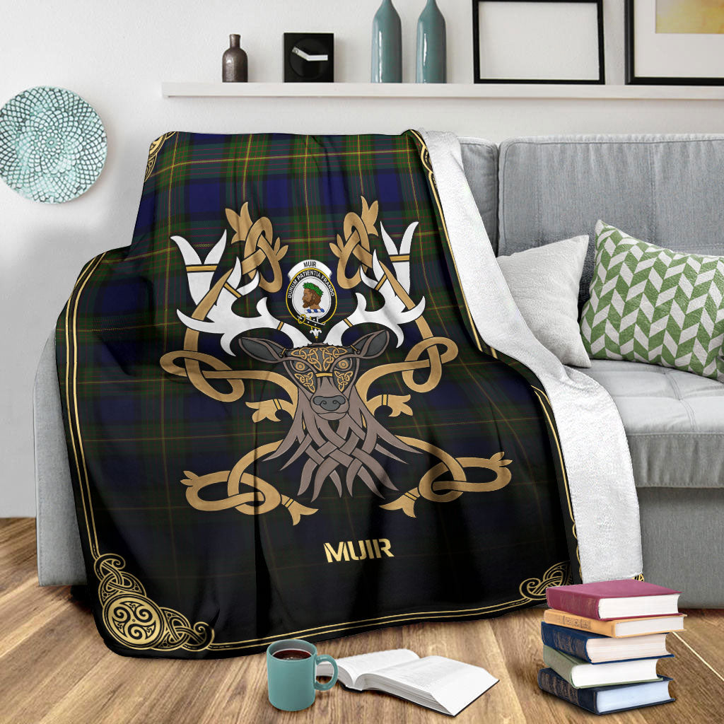 Muir Tartan Crest Premium Blanket - Celtic Stag style