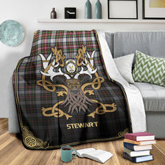 Stewart Dress Modern Tartan Crest Premium Blanket - Celtic Stag style