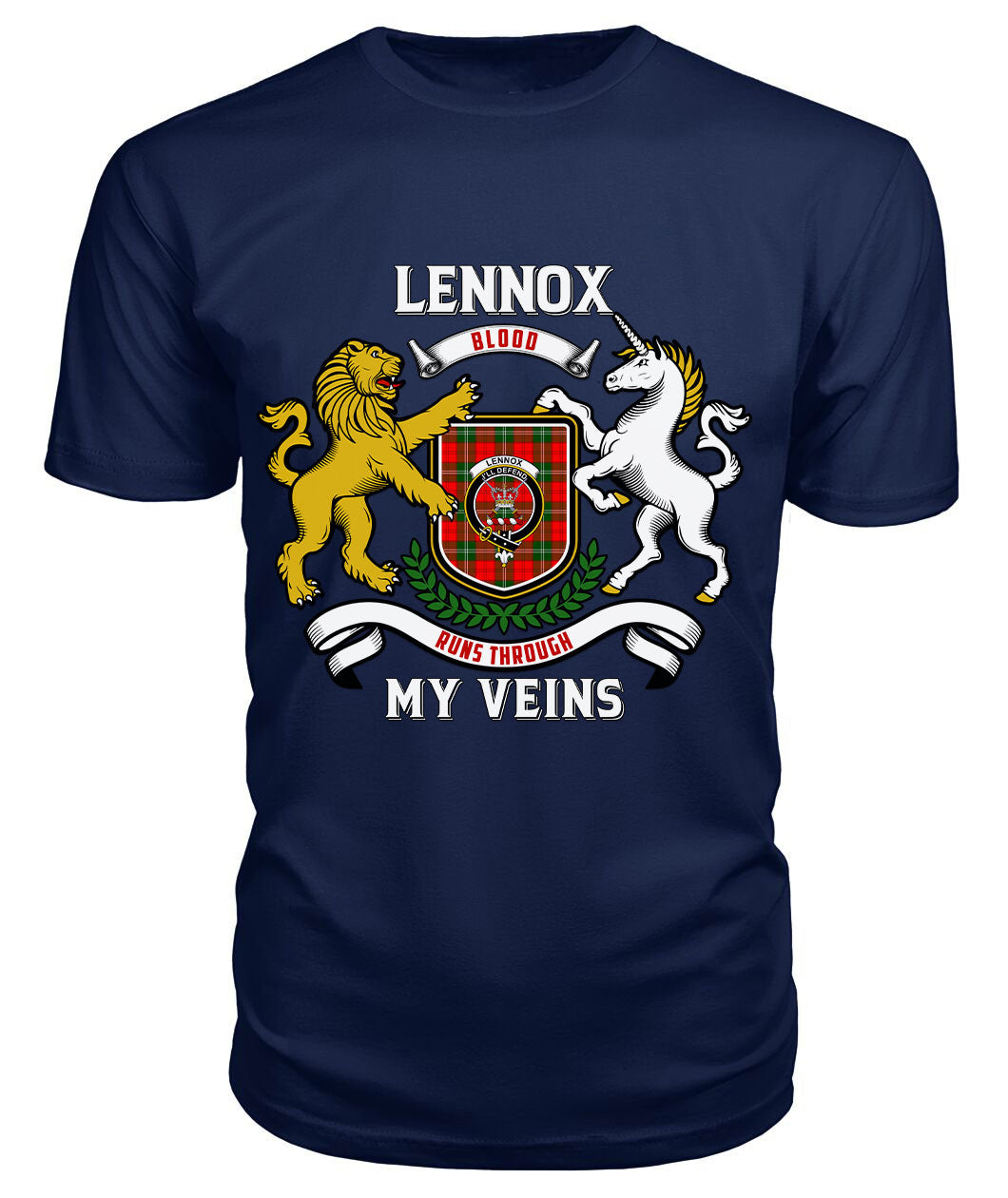 Lennox (Lennox Kincaid) Tartan Crest 2D T-shirt - Blood Runs Through My Veins Style