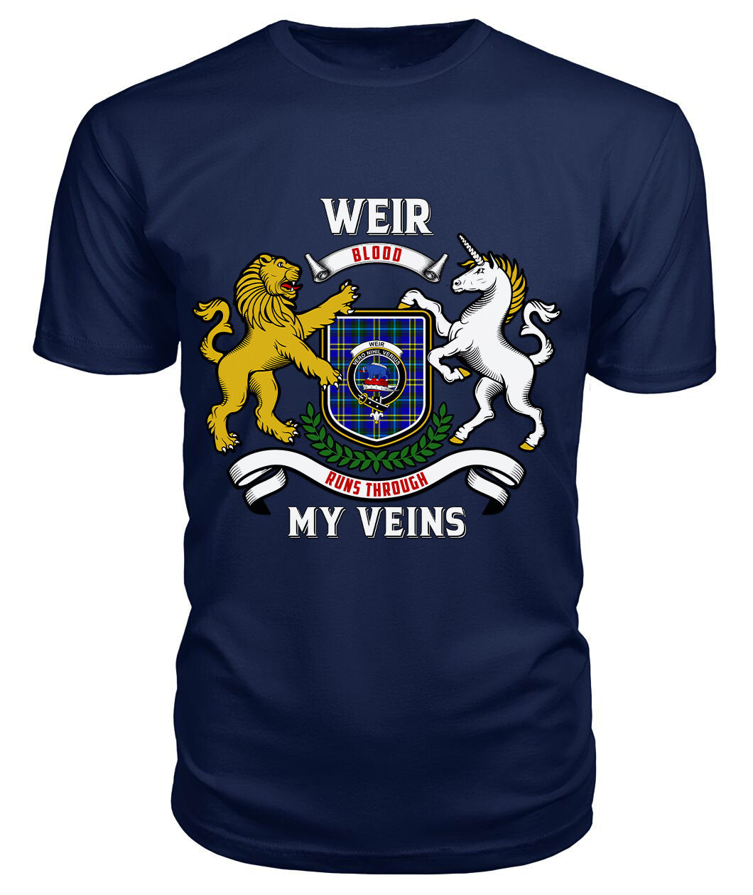 Weir Modern Tartan Crest 2D T-shirt - Blood Runs Through My Veins Style