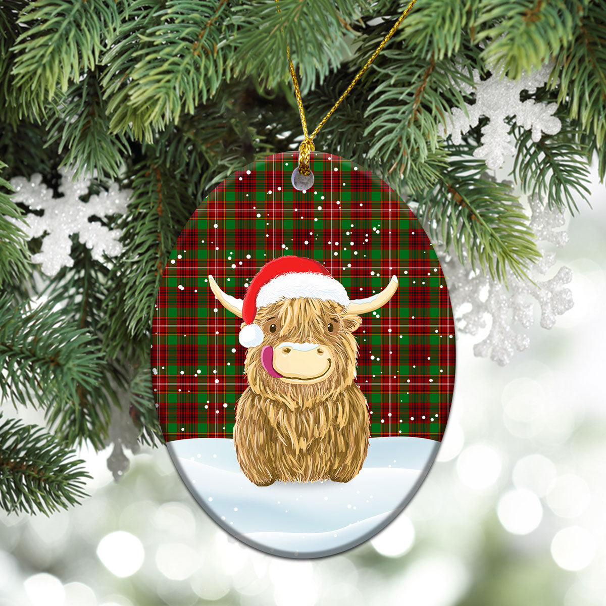 Ainslie Tartan Christmas Ceramic Ornament - Highland Cows Style