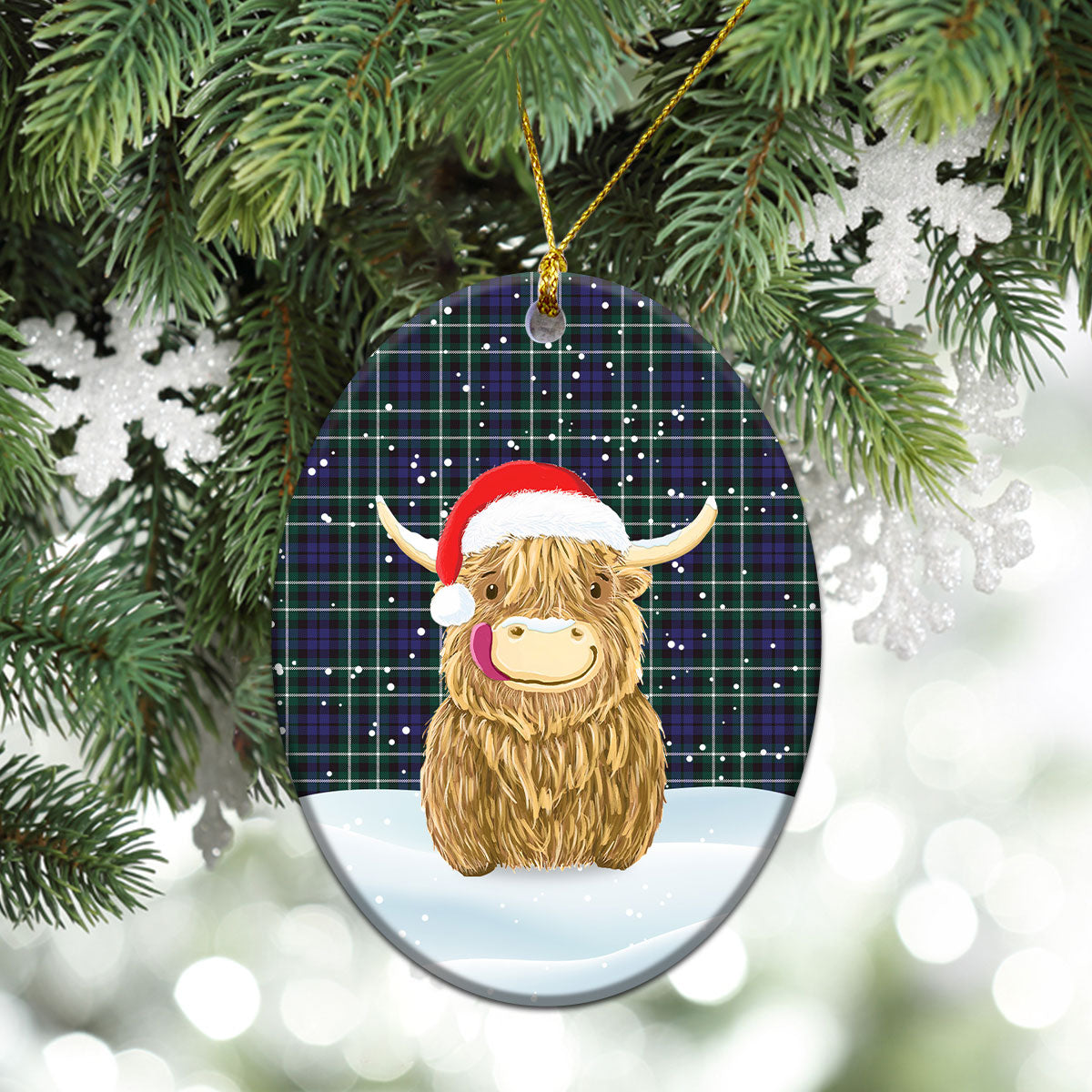 Allardice Tartan Christmas Ceramic Ornament - Highland Cows Style