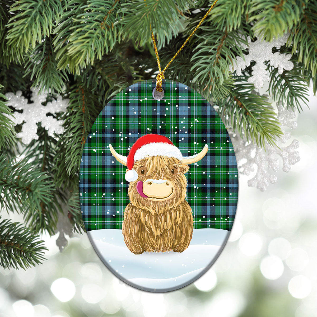 Arbuthnot Ancient Tartan Christmas Ceramic Ornament - Highland Cows Style