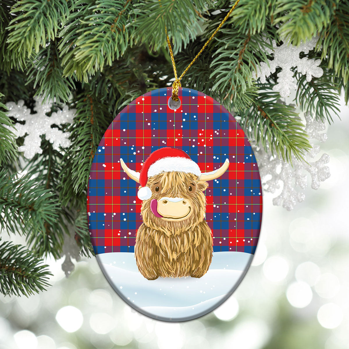 Blane Tartan Christmas Ceramic Ornament - Highland Cows Style