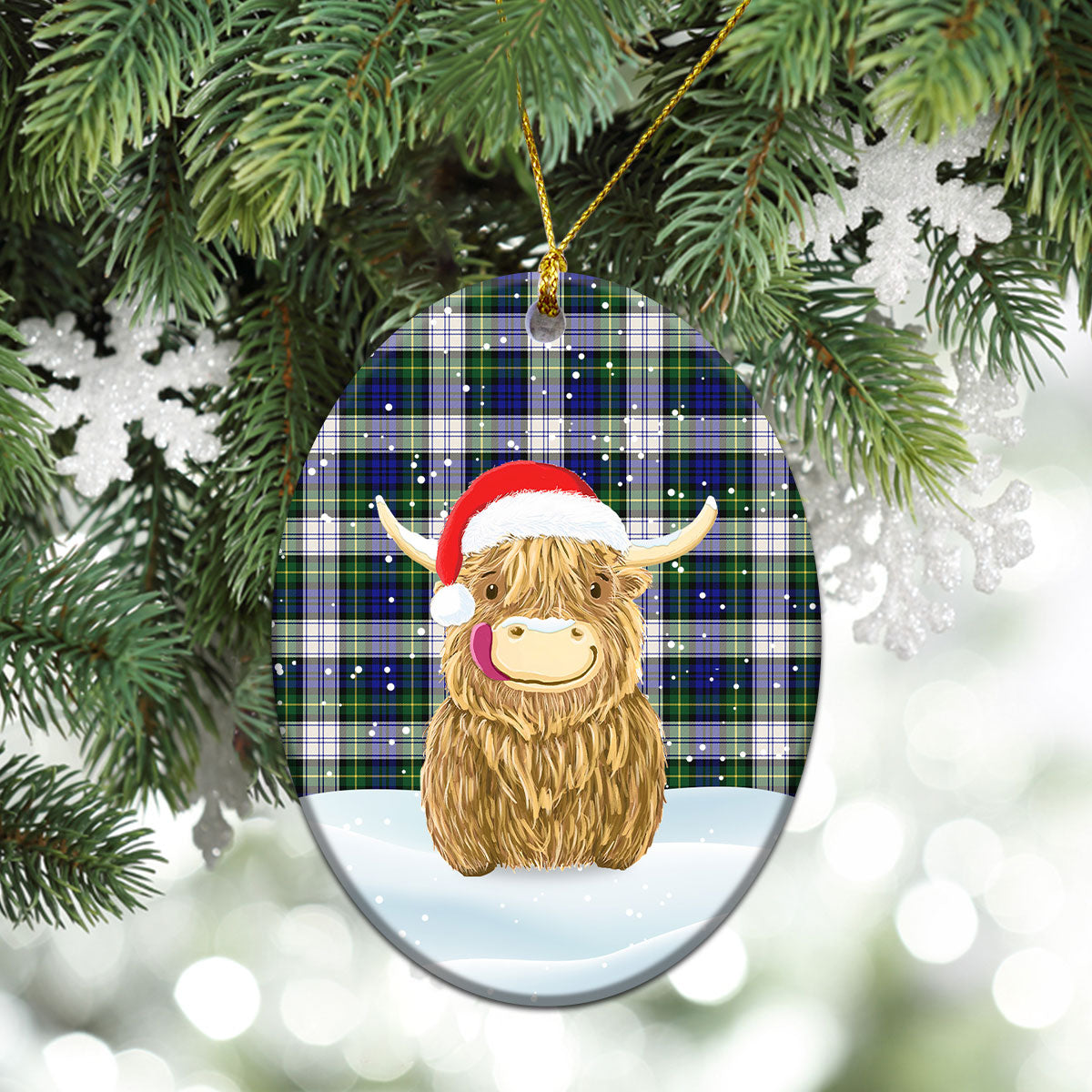 Gordon Dress Modern Tartan Christmas Ceramic Ornament - Highland Cows Style