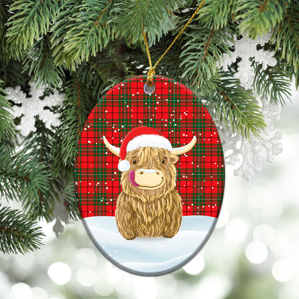 MacAulay Modern Tartan Christmas Ceramic Ornament - Highland Cows Style