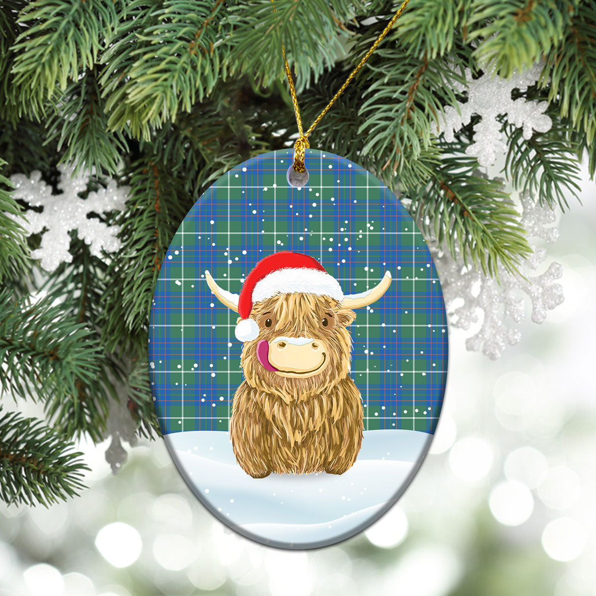 MacIntyre Hunting Ancient Tartan Christmas Ceramic Ornament - Highland Cows Style