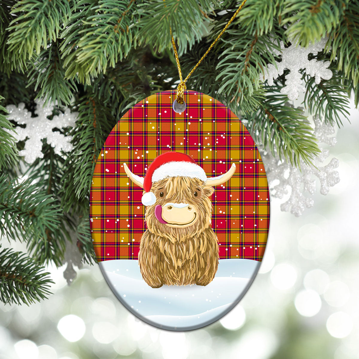 Scrymgeour Tartan Christmas Ceramic Ornament - Highland Cows Style