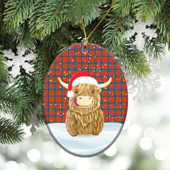 Sinclair Ancient Tartan Christmas Ceramic Ornament - Highland Cows Style