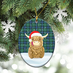 Sinclair Hunting Ancient Tartan Christmas Ceramic Ornament - Highland Cows Style