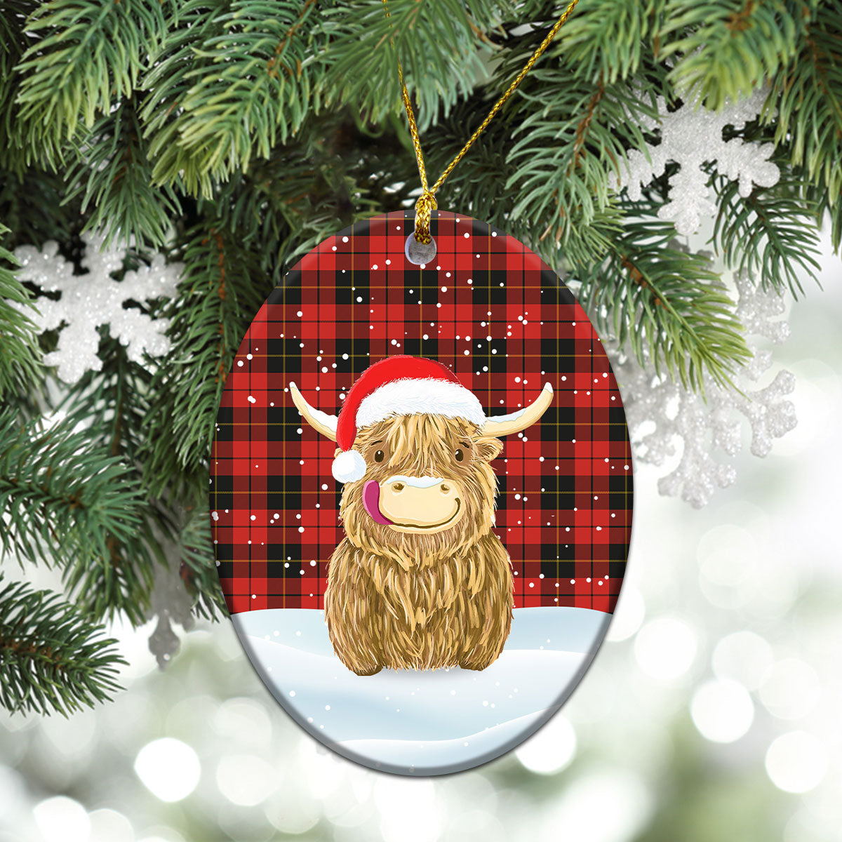 Wallace Weathered Tartan Christmas Ceramic Ornament - Highland Cows Style