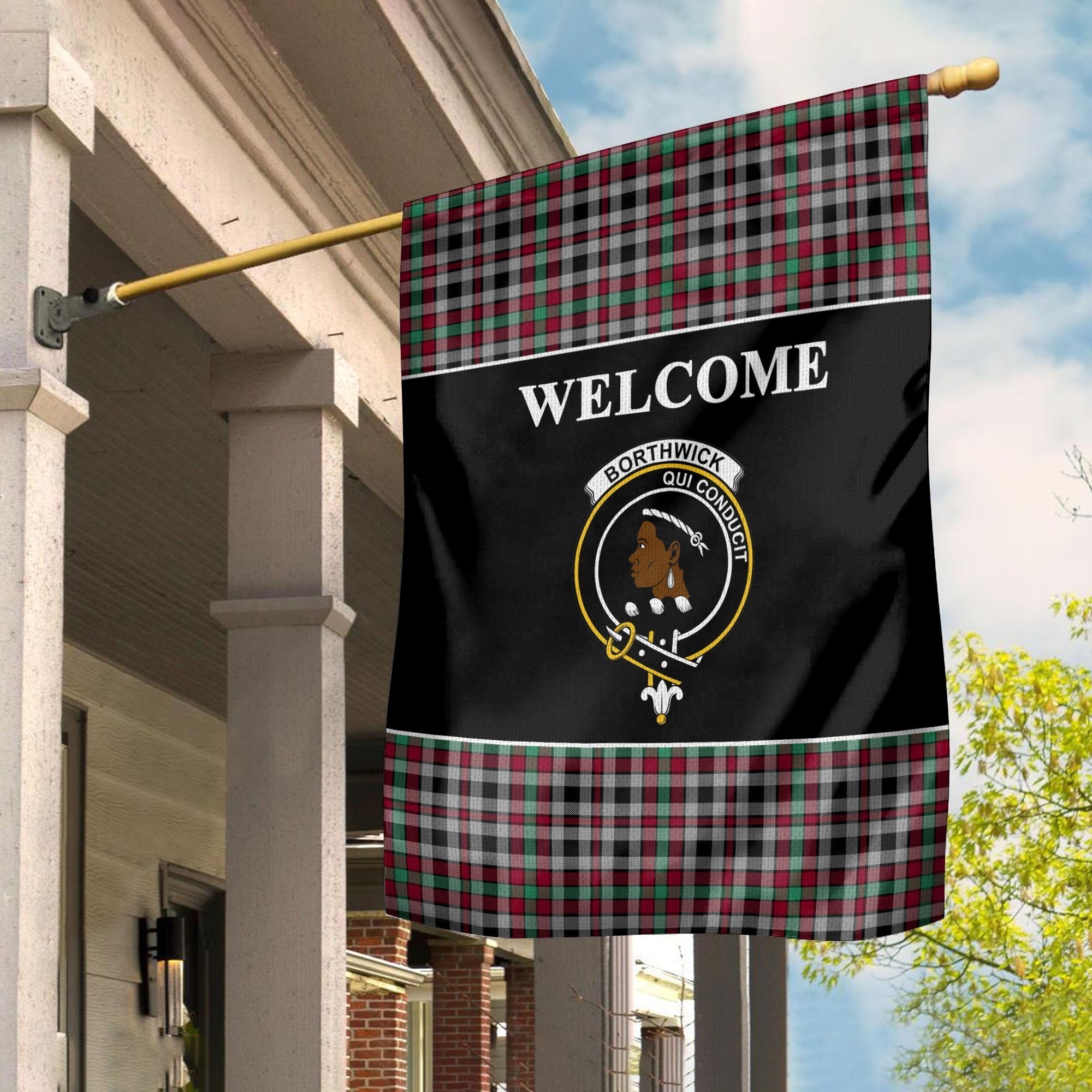 Borthwick Tartan Crest Black Garden Flag