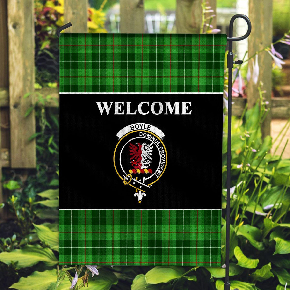 Boyle Tartan Crest Black Garden Flag