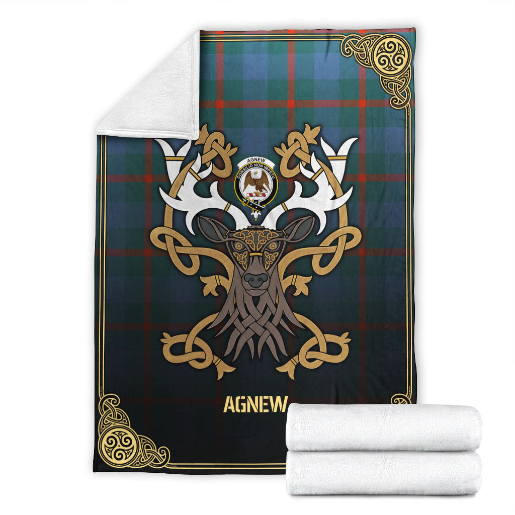 Agnew Ancient Tartan Crest Premium Blanket - Celtic Stag style