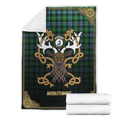 Arbuthnot Ancient Tartan Crest Premium Blanket - Celtic Stag style