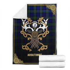 Arbuthnot Modern Tartan Crest Premium Blanket - Celtic Stag style