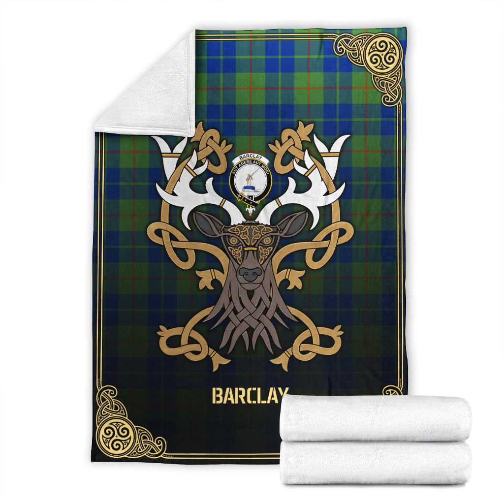 Barclay Hunting Ancient Tartan Crest Premium Blanket - Celtic Stag style