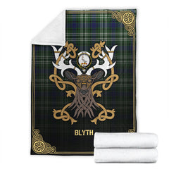 Blyth Tartan Crest Premium Blanket - Celtic Stag style