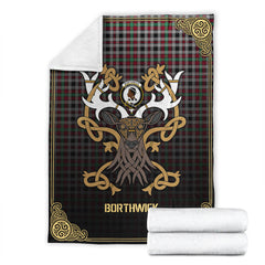 Borthwick Ancient Tartan Crest Premium Blanket - Celtic Stag style