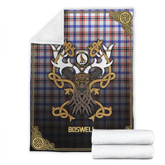 Boswell Modern Tartan Crest Premium Blanket - Celtic Stag style