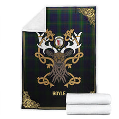 Boyle Tartan Crest Premium Blanket - Celtic Stag style