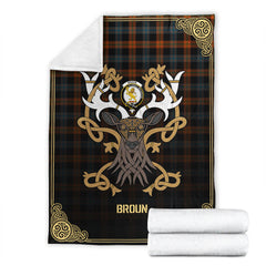 Broun Ancient Tartan Crest Premium Blanket - Celtic Stag style