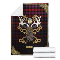 Broun Modern Tartan Crest Premium Blanket - Celtic Stag style