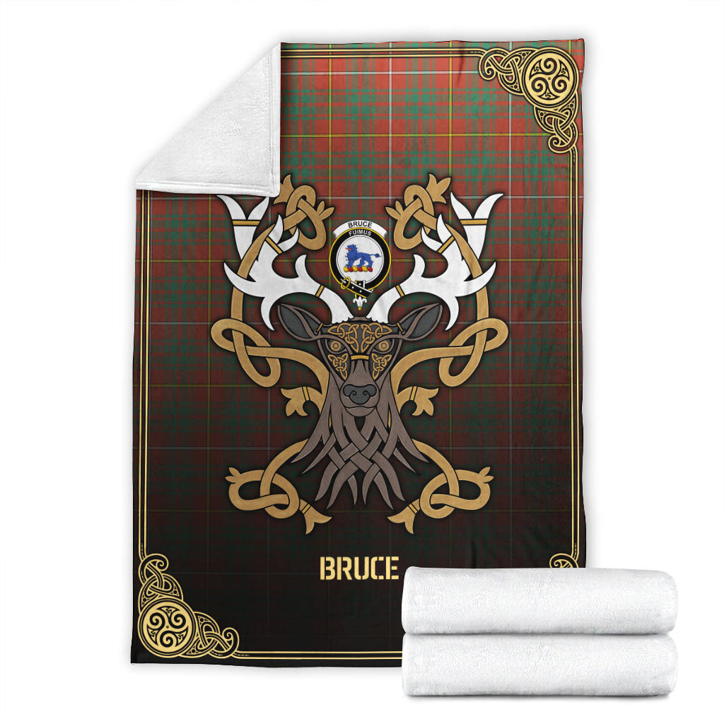 Bruce Ancient Tartan Crest Premium Blanket - Celtic Stag style