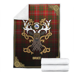 Bruce Modern Tartan Crest Premium Blanket - Celtic Stag style