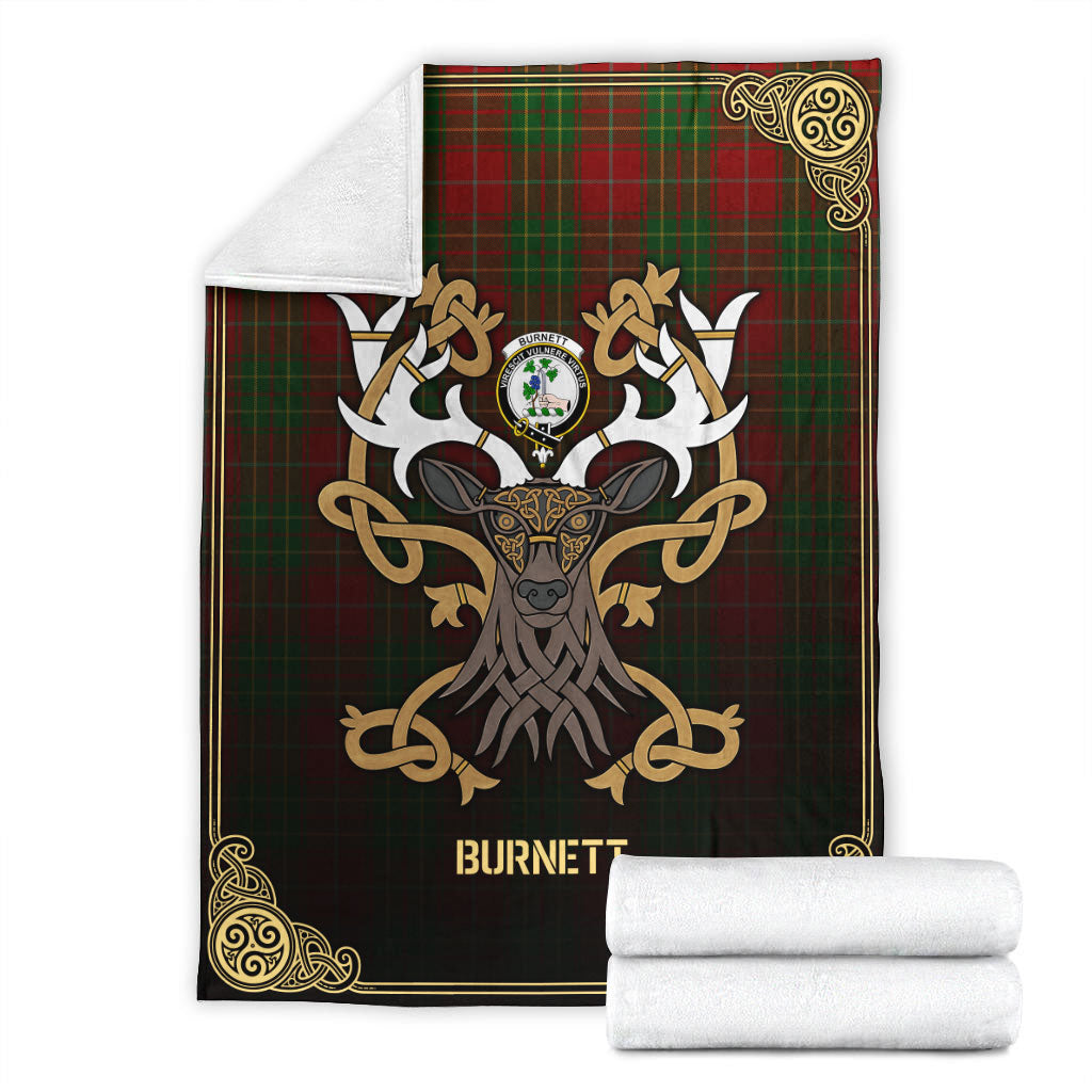 Burnett Tartan Crest Premium Blanket - Celtic Stag style