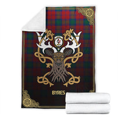 Byres Tartan Crest Premium Blanket - Celtic Stag style