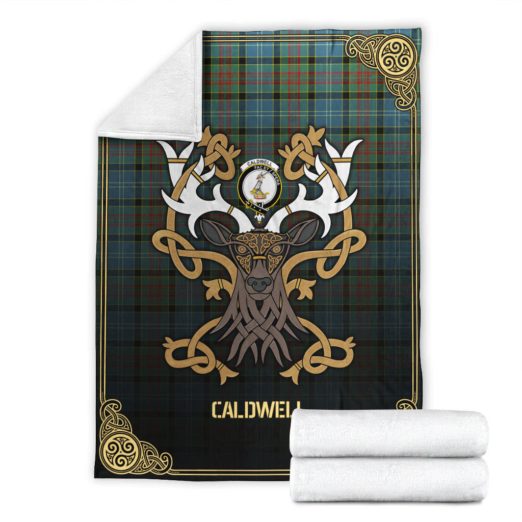 Caldwell Tartan Crest Premium Blanket - Celtic Stag style