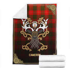 Cameron Modern Tartan Crest Premium Blanket - Celtic Stag style