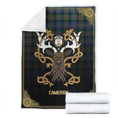 Cameron of Erracht Ancient Tartan Crest Premium Blanket - Celtic Stag style