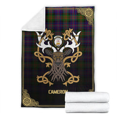 Cameron of Erracht Modern Tartan Crest Premium Blanket - Celtic Stag style