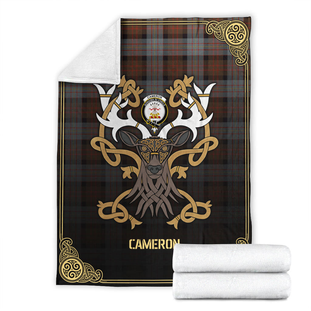 Cameron of Erracht Weathered Tartan Crest Premium Blanket - Celtic Stag style