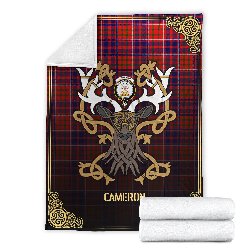 Cameron of Lochiel Modern Tartan Crest Premium Blanket - Celtic Stag style