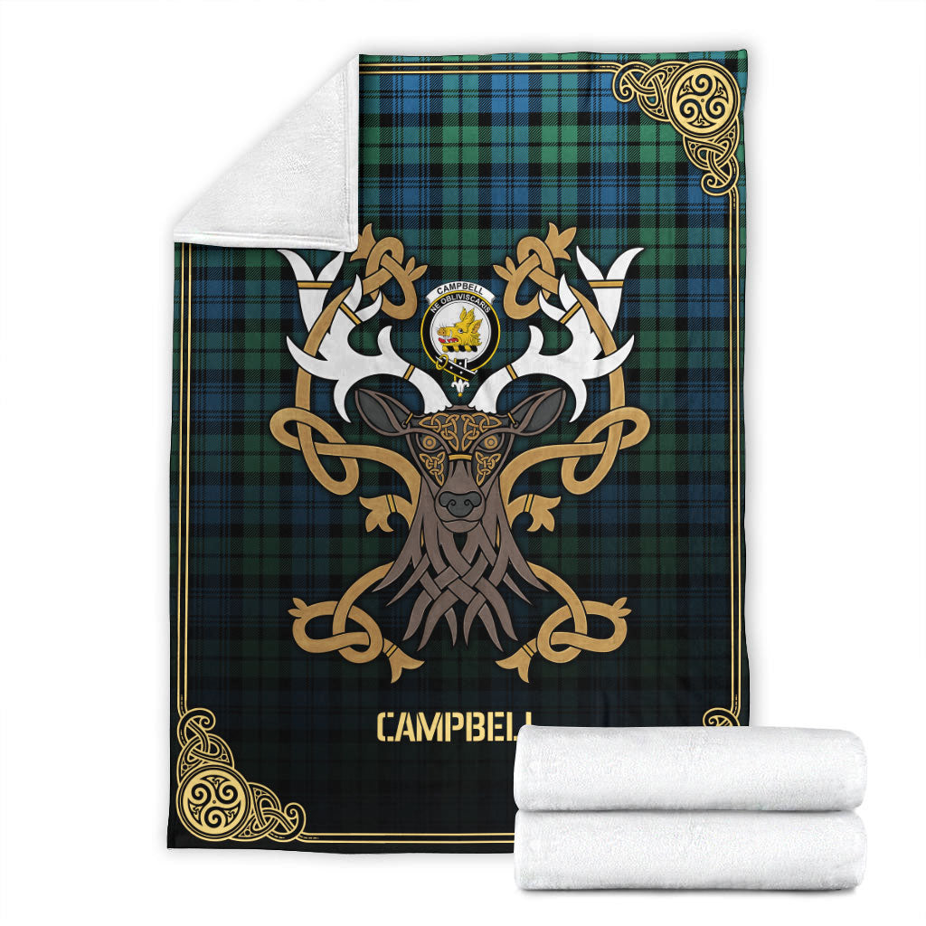 Campbell Ancient 01 Tartan Crest Premium Blanket - Celtic Stag style