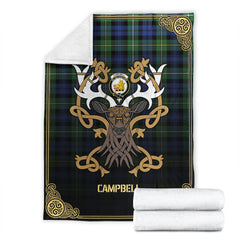 Campbell Argyll Ancient Tartan Crest Premium Blanket - Celtic Stag style