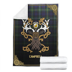 Campbell Argyll Modern Tartan Crest Premium Blanket - Celtic Stag style